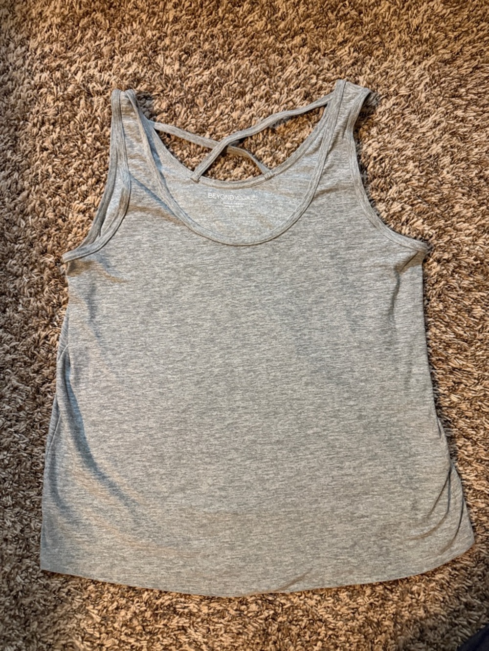Beyond Yoga Light Grey Scoop Neck Tank with Cross-Back Straps